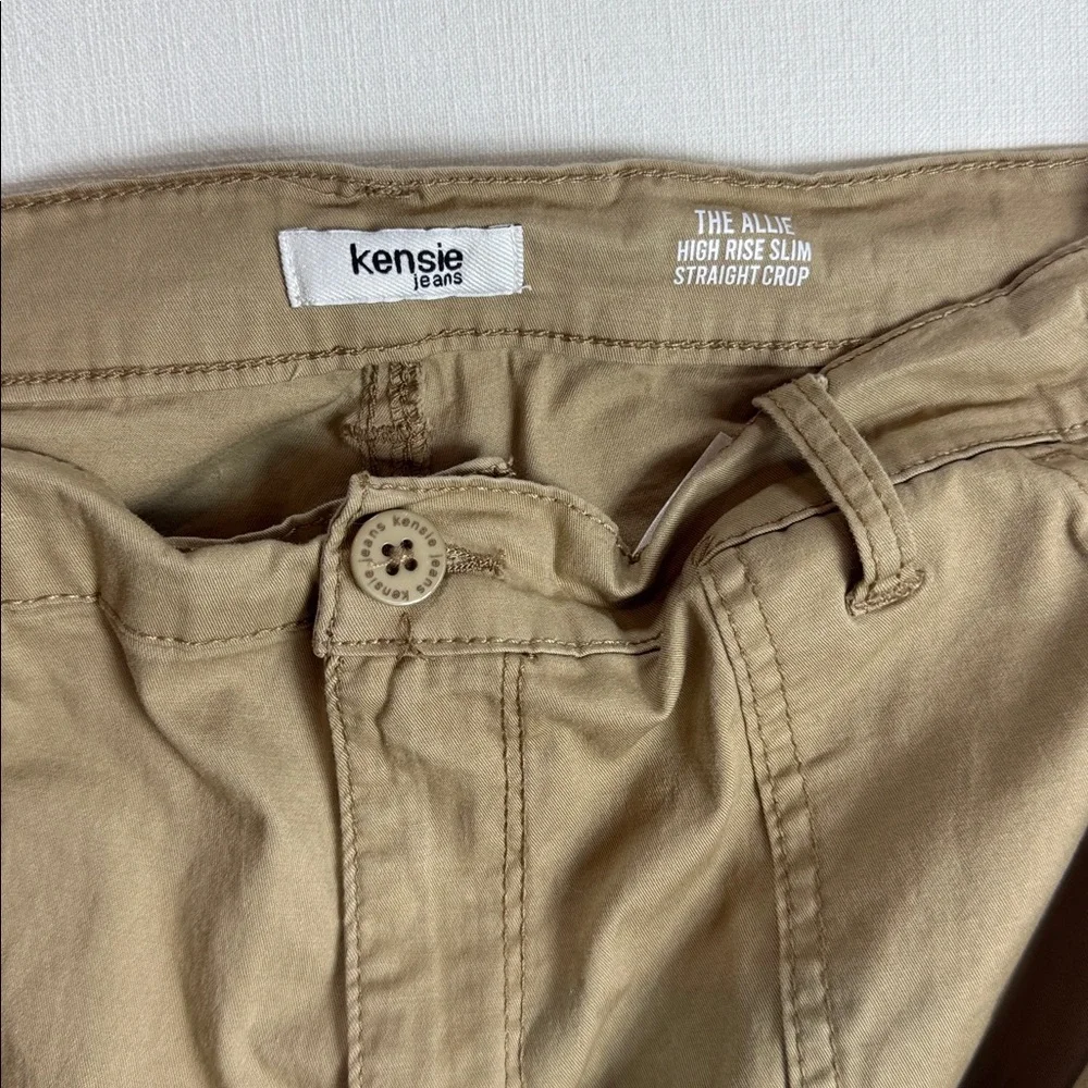 Kensie Jeans The Allie High Rise Slim Straight Crop Tan Khaki Pants Size 12/31